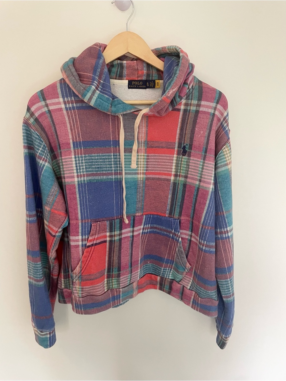 Polo by Ralph Lauren Pink, Blue & Teal Plaid Hoodie Sweater